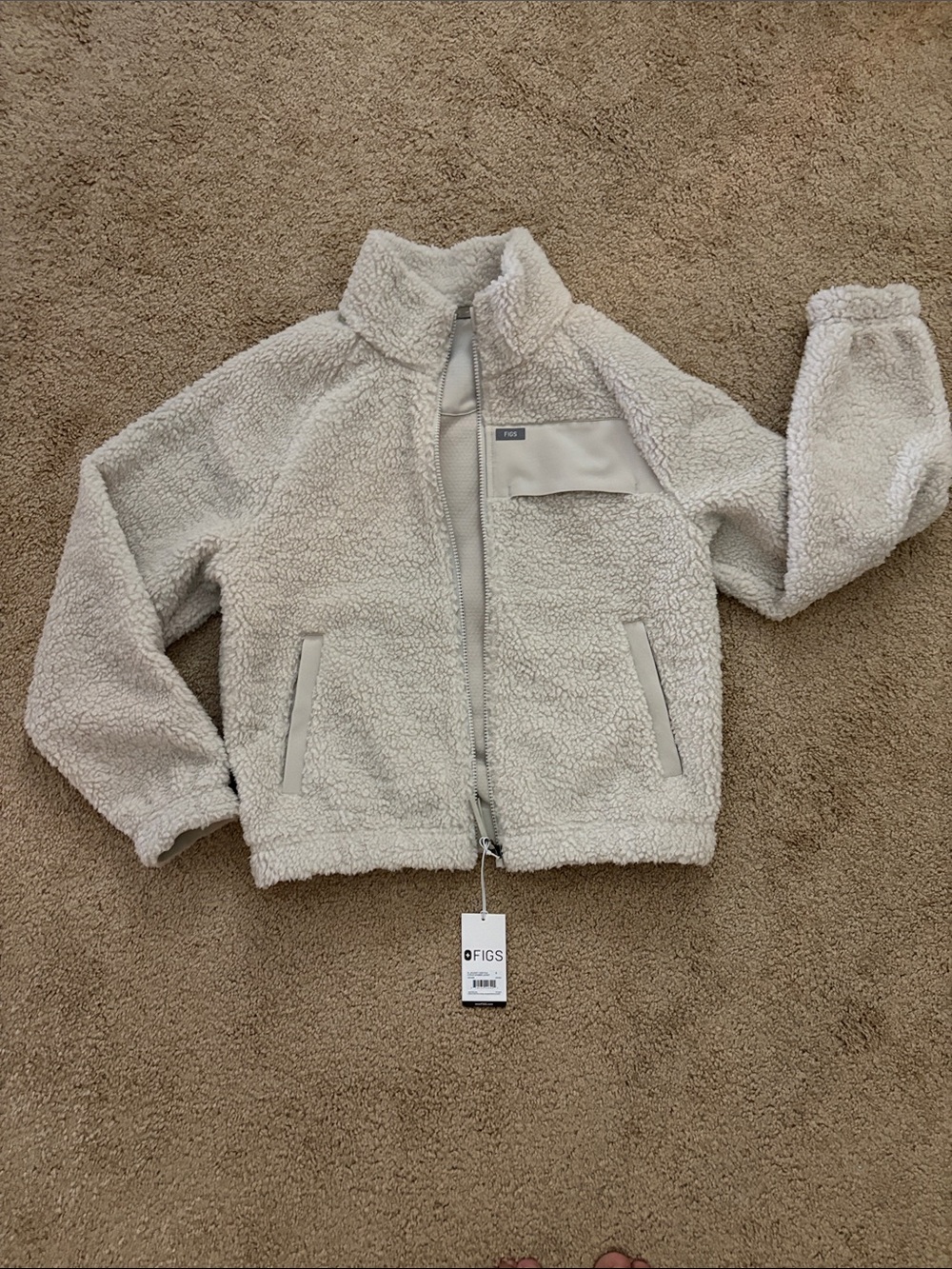 NWT FIGS on shift high pile fleece bomber jacket in SMALL (bone color)
